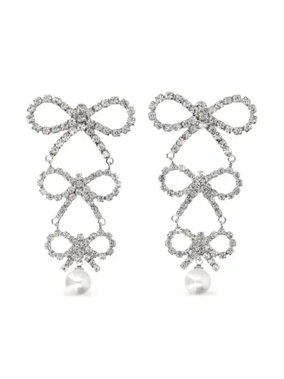 Self-portrait Tiered Crystal Bow Earrings In Silver