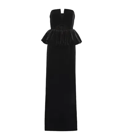 Self-portrait Velvet Peplum Maxi Dress In Black