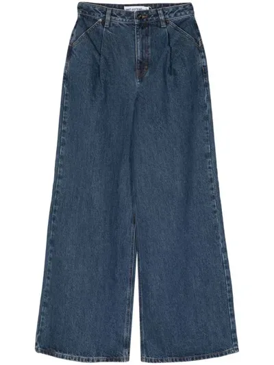 Self-portrait Mid-rise Wide-leg Jeans In Blue