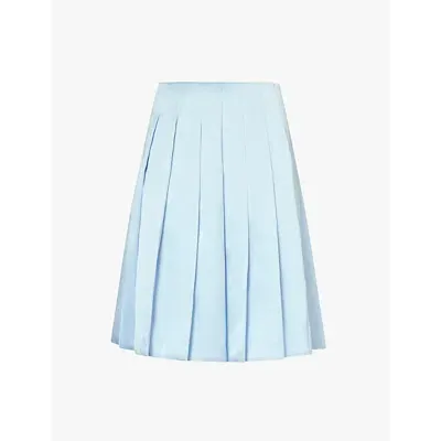 Self-portrait Pleated Lined Satin Midi Skirt In Blue