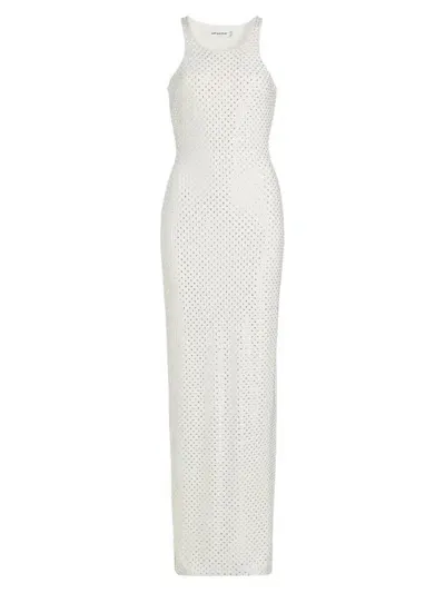 Self-portrait Stretch Long Dress With Rhinestones In Cream