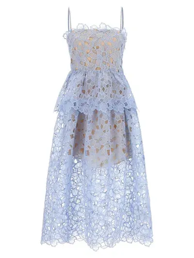 Self-portrait Blue Organza Lace Midi Dresses Light Blue