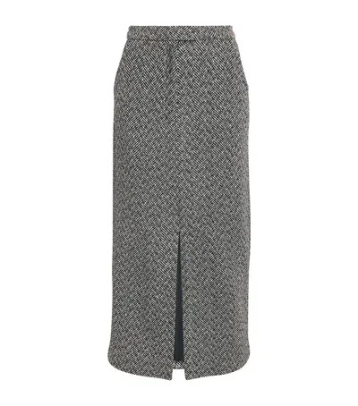 Self-portrait Wool-blend Herringbone Skirt In Black