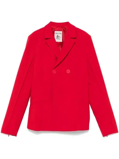 Semi-couture Minerva Double-breasted Wool Blazer In Red