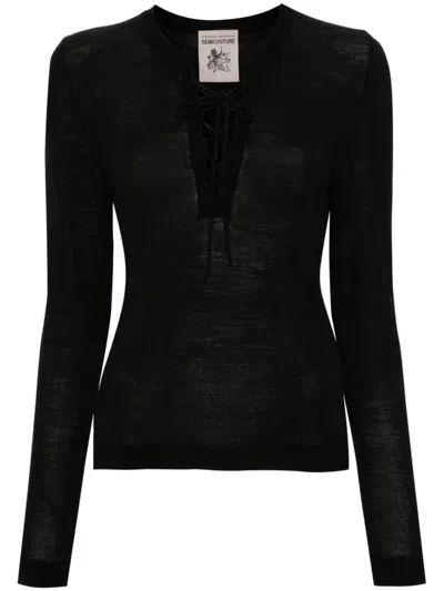 Semi-couture Wool Edith Sweater With Laces In Black