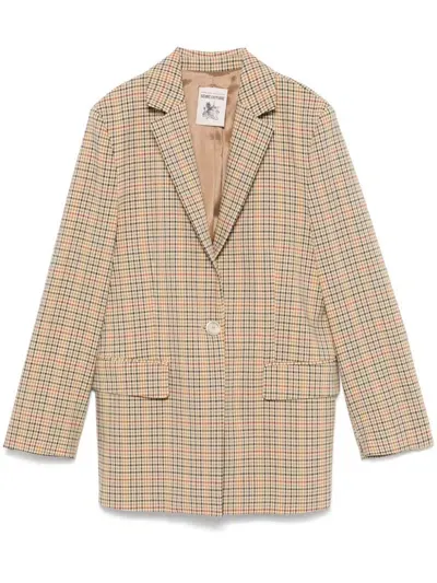 Semicouture Checked Blazer In Beige