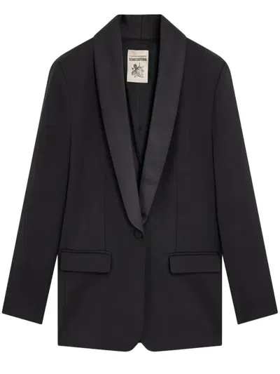 Semicouture Combed Wool Single-breasted Jacket In Black