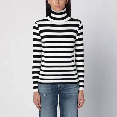 Semicouture Emeley Striped Turtleneck Sweater White/black In Multicolor