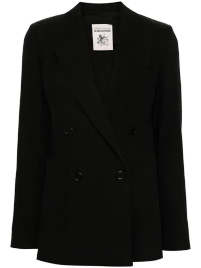 Semicouture Herringbone Blazer In Black