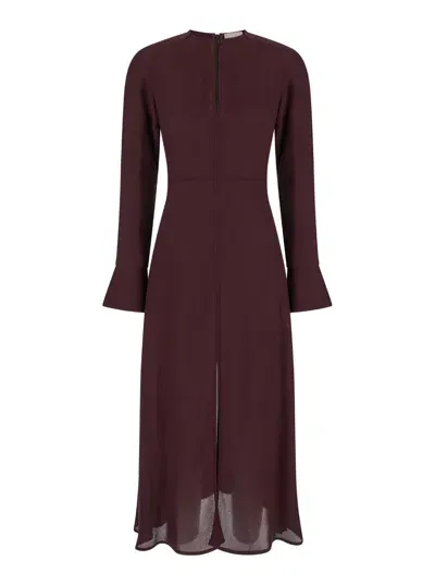 Semicouture Long Sleeves Midi Dress In Bordeaux