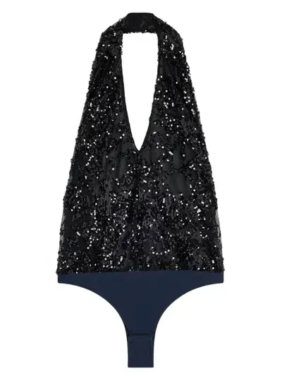 Semicouture Sequin Bodysuit In Black