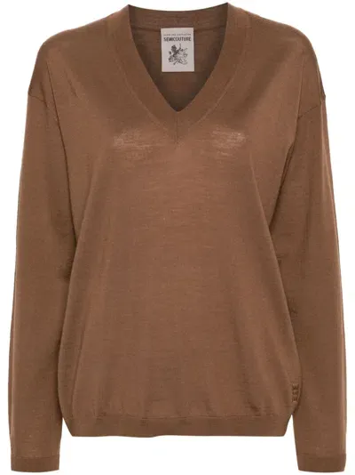 Semicouture Virgin Wool Sweater In Brown