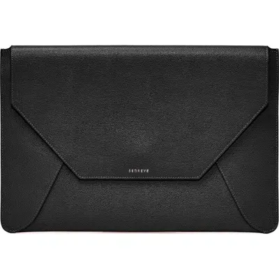 Senreve Envelope 13" Laptop Sleeve Pebbled Leather Portfolio Clutch In Noir