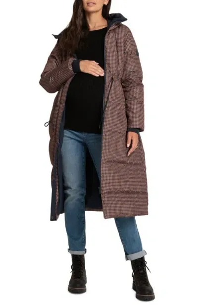 Seraphine Houndstooth Water Resistant Quilted Maternity Coat In Oxford