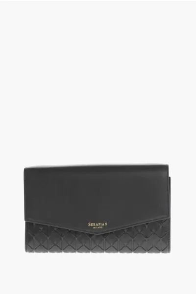 Serapian Braided Leather Clutch With Removable Shoulder Strap In Black