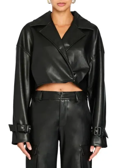 Ser.o.ya Koda Vegan Leather Cropped Trench In Black