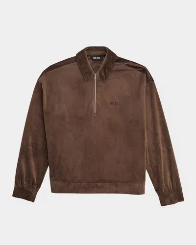 Ser.o.ya Men's Charles Velvet Quarter-zip Sweatshirt In Ash Brown