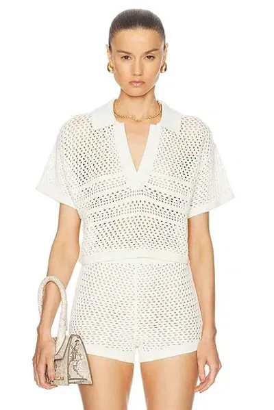 Ser.o.ya Nani Crochet Crop Polo Top In Porcelain