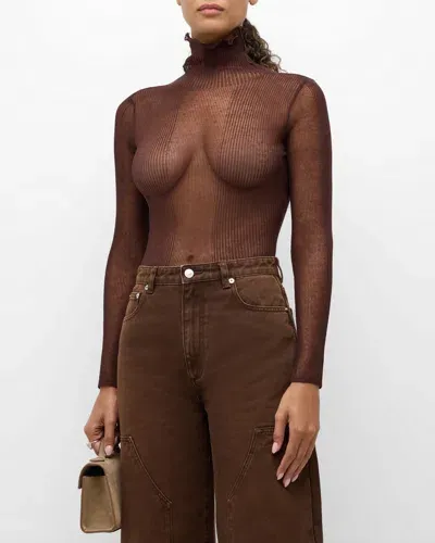 Ser.o.ya Piper Ribbed Sheer Sweater In Ash Brown