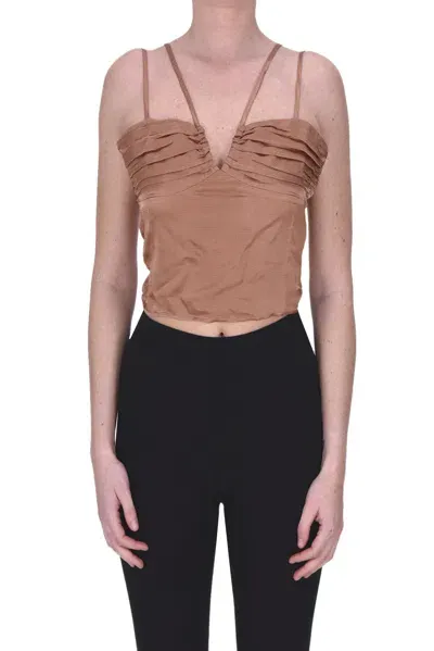 Sessun Cropped Satin Top In Bronze