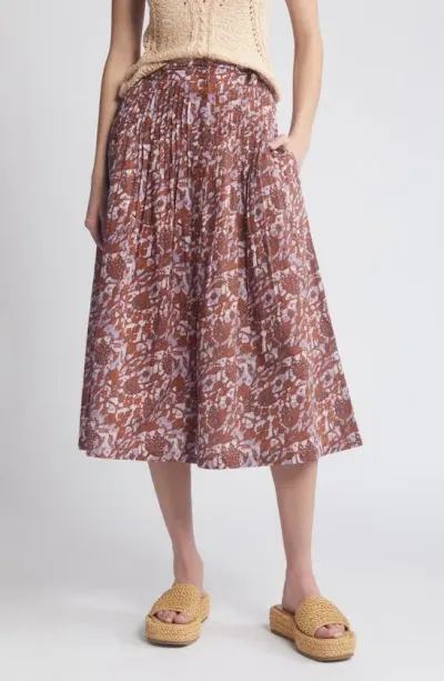 Sessun Tassili Sun Print Button Front Midi Skirt In Rust Maybell