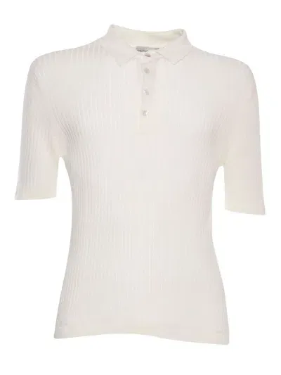 Settefili Cashmere White Ribbed Polo Shirt