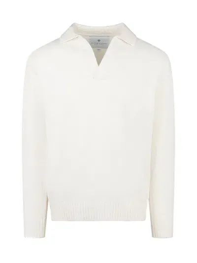 Seven Gauge Lambswool Polo Sweater In White