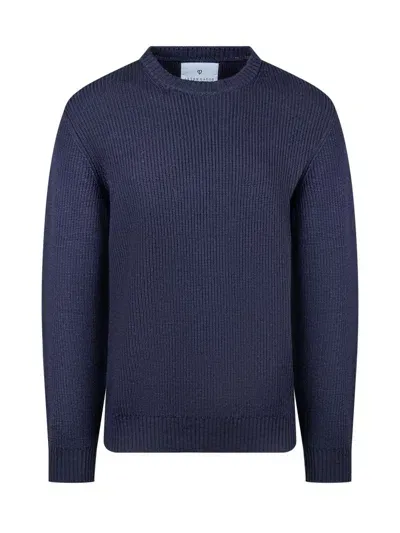 Seven Gauge Rib Merino Crewneck In Blue