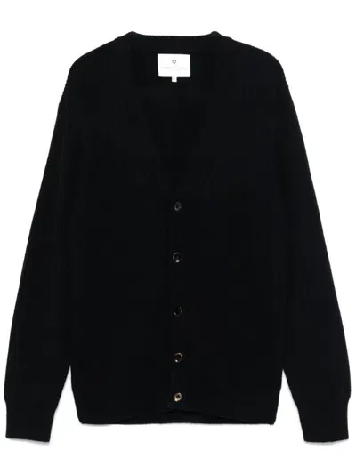 Seven Gauge English Rib Wool Cardigan In Black