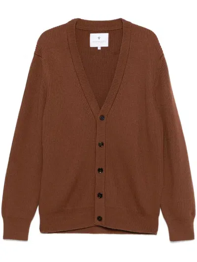 Seven Gauge Wool Cardigan In Brown