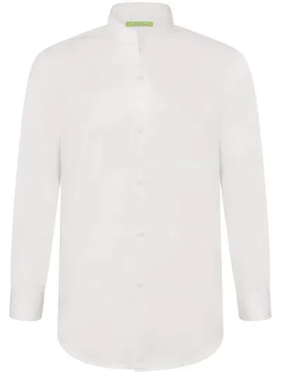 Shanghai Tang Band-collar Poplin Shirt In White