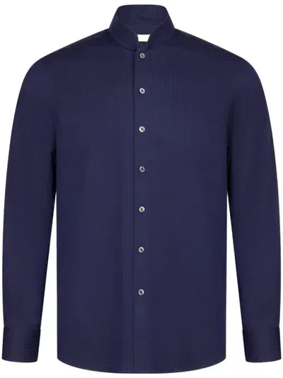 Shanghai Tang Band-collar Shirt In Blue