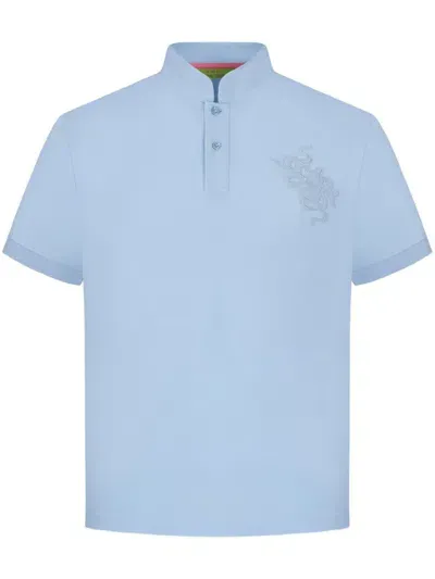 Shanghai Tang Calabash-detail Stand-up Collar Polo Shirt In Blue