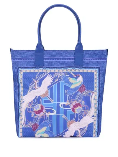 Shanghai Tang Crane Totemic Tote Bag In Blue