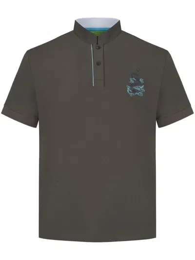 Shanghai Tang Dragon-embroidered Stand-up Collar Polo Shirt In Grey