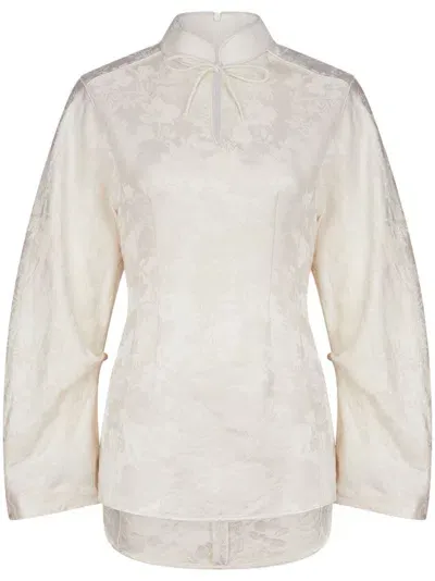 Shanghai Tang Floral Jacquard Blouse In White