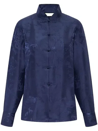 Shanghai Tang Floral-jacquard Silk Blouse In Blue