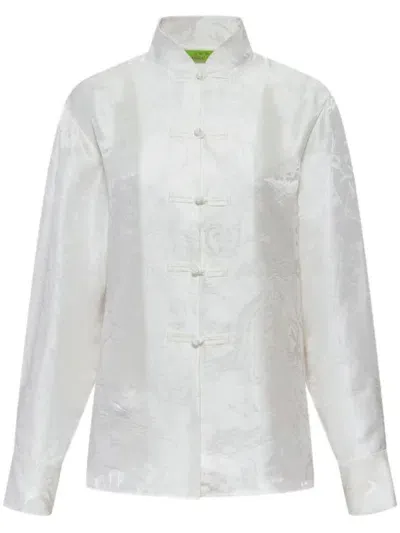 Shanghai Tang Floral-jacquard Silk Blouse In White