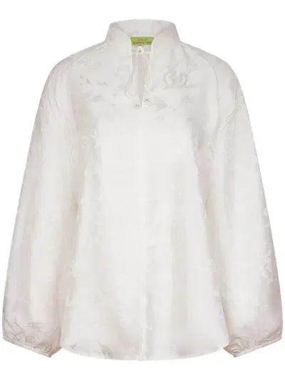 Shanghai Tang Jacquard Blouse In White