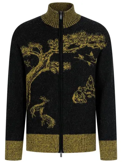 Shanghai Tang Jacquard Cardigan In Black