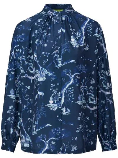 Shanghai Tang 'qushui Garden Party' Graphic-print Blouse In Blue