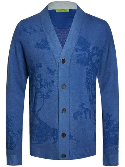 Shanghai Tang Spray-effect Jacquard V-neck Cardigan In Blau