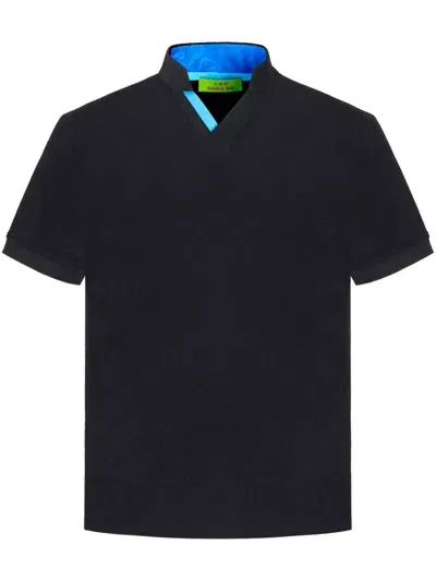 Shanghai Tang Stand-up Collar V-neck Polo Shirt In Black