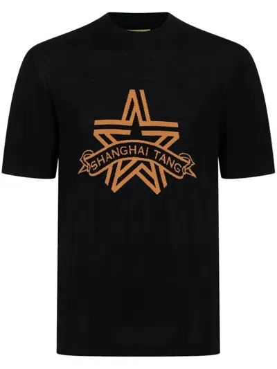 Shanghai Tang Star Cotton Knitted T-shirt In Black