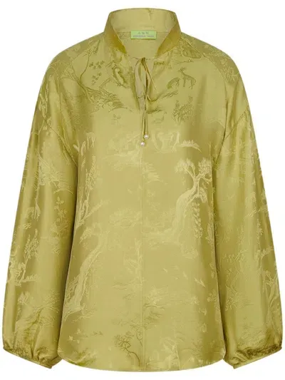 Shanghai Tang Tied-neck Silk Blouse In Yellow