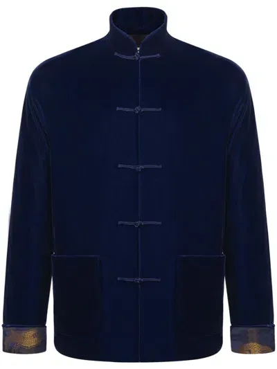 Shanghai Tang Velvet Dragon-jacquard Silk-lining Jacket In Blue