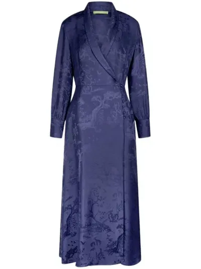 Shanghai Tang Winding Stream Party Silk Wrap Dress In Purple