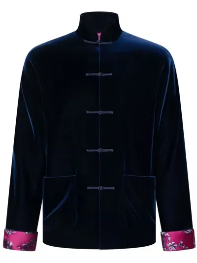 Shanghai Tang Winding Stream Party Velvet Jacket In Blue