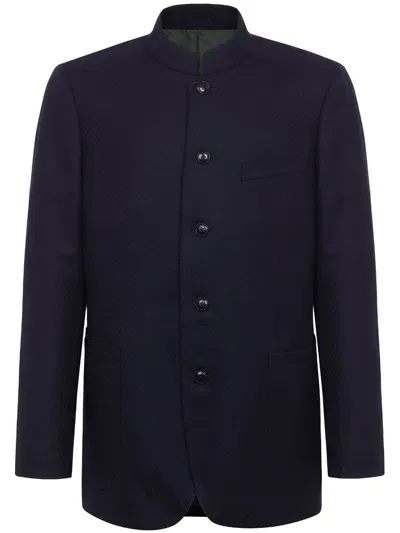 Shanghai Tang Wool Mandarin Collar Blazer In Blue