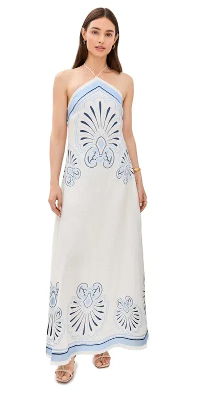 Shani Shemer Eleanor Linen Maxi Dress Blue Sky Flowers